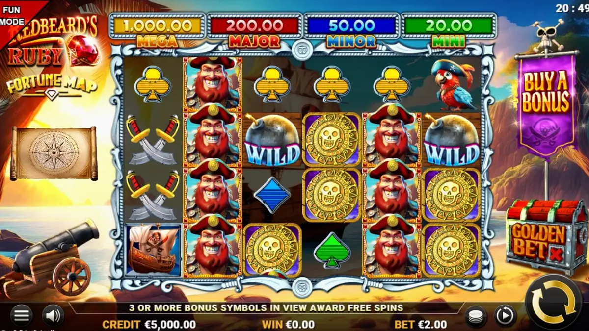 Tampilan visual slot Redbeard’s Ruby dengan tema bajak laut dan peta harta karun